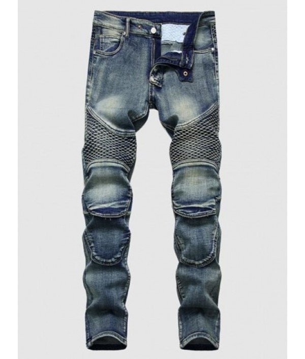 Faded Wash Stitching Patch Vintage Jeans