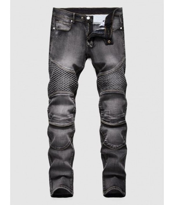 Pleated Patch Stitching Jeans