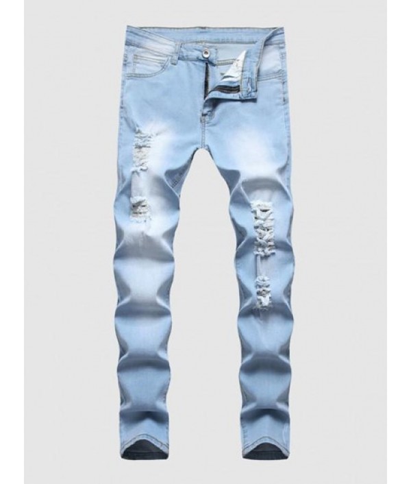 Faded Color Distressed Denim Jeans