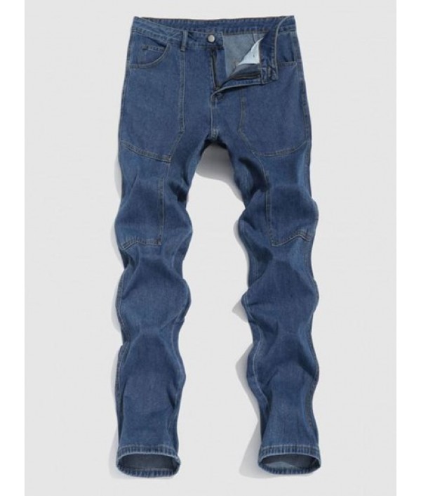 Loose Straight Leg Zipper Fly Jeans