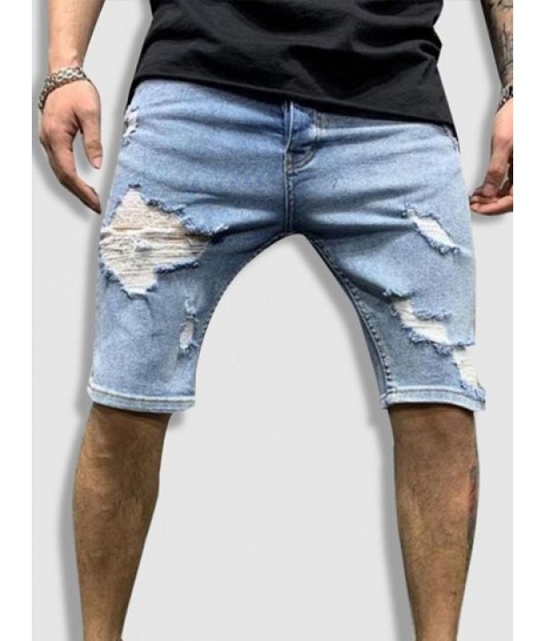 Zipper Fly Distressed Denim Shorts