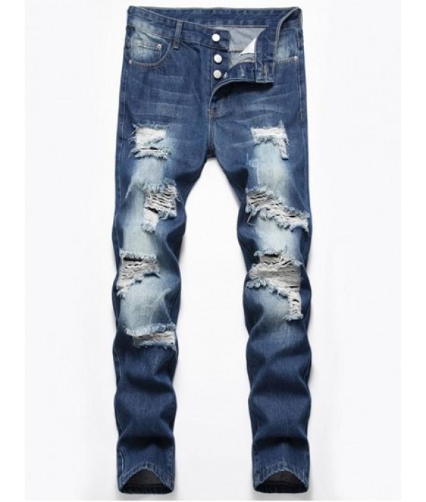 Ripped Destroyed Design Button Fly Jeans