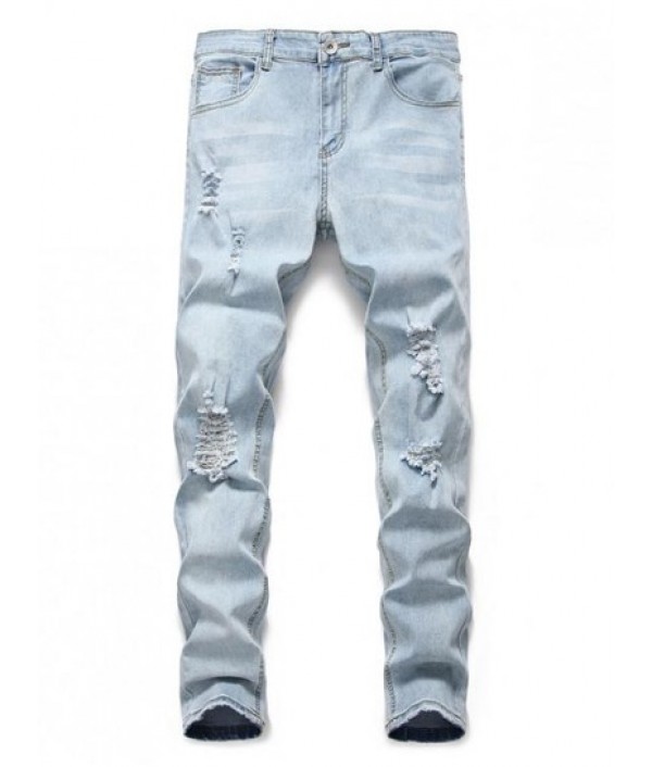 Ripped Light Wash Distressed Decoration ...