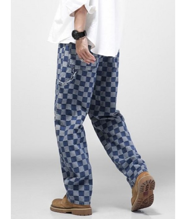 Y2K Aesthetic Checkerboard Print Straigh...