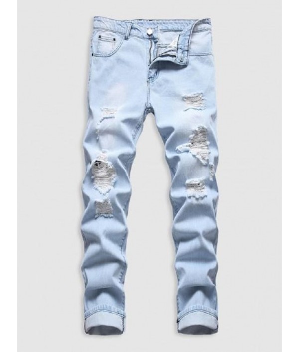 Ripped Pockets Faded Demin Jeans