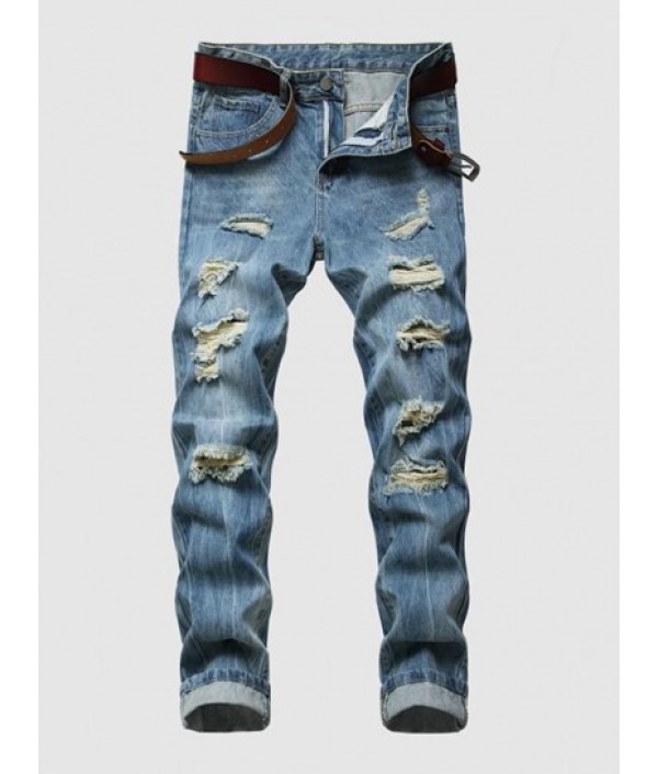 Zip Fly Distressed Jeans
