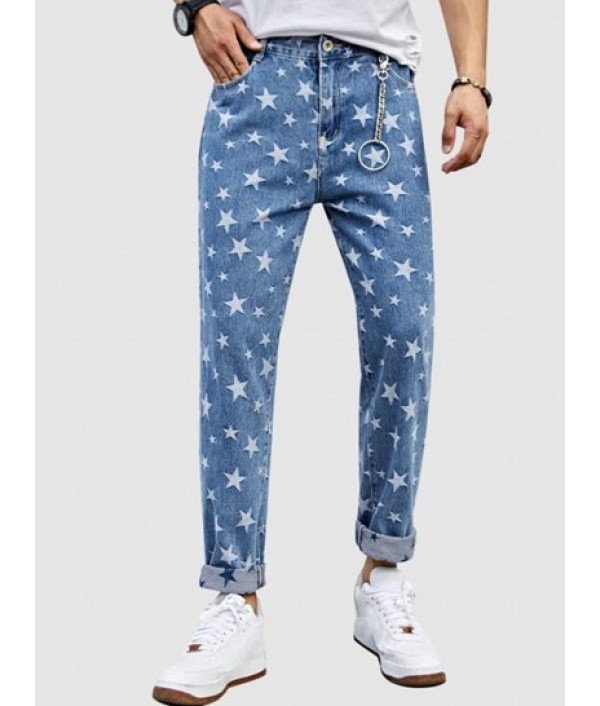Stars Print Tapered Jeans