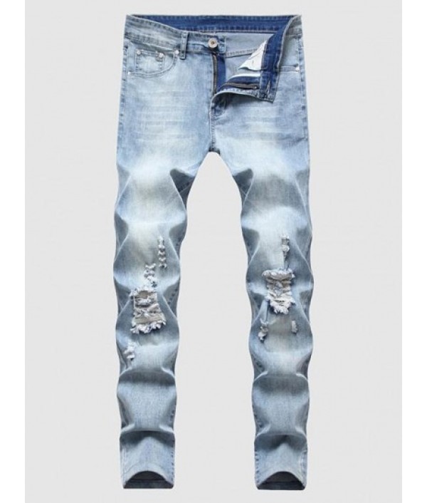 Zipper Fly Frayed Distressed J...