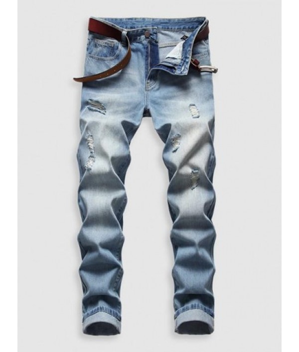 Ripped Pockets Zipper Button Jeans