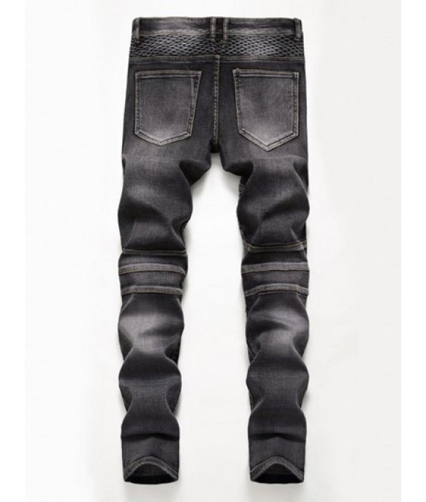 Pleated Patch Stitching Jeans