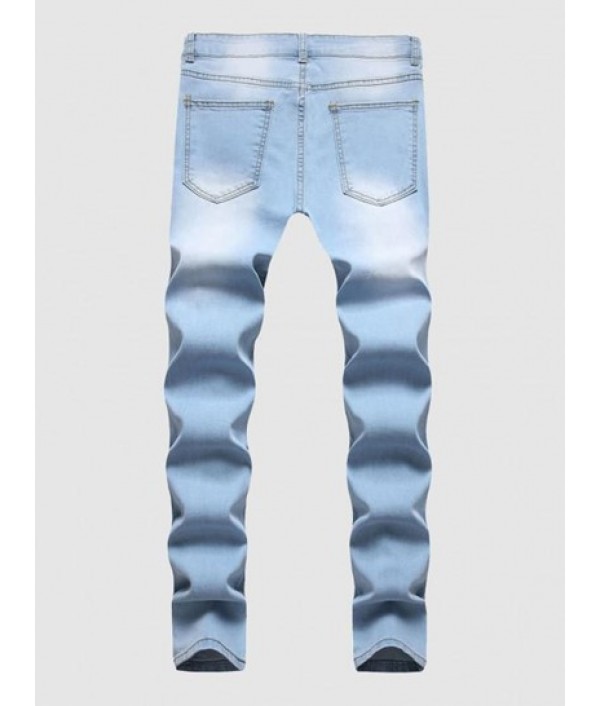 Faded Color Distressed Denim Jeans