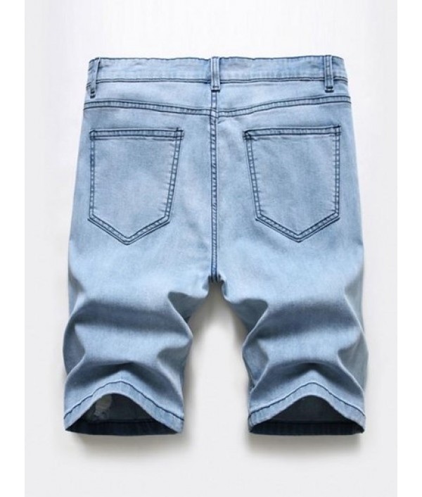 Zipper Fly Distressed Denim Shorts