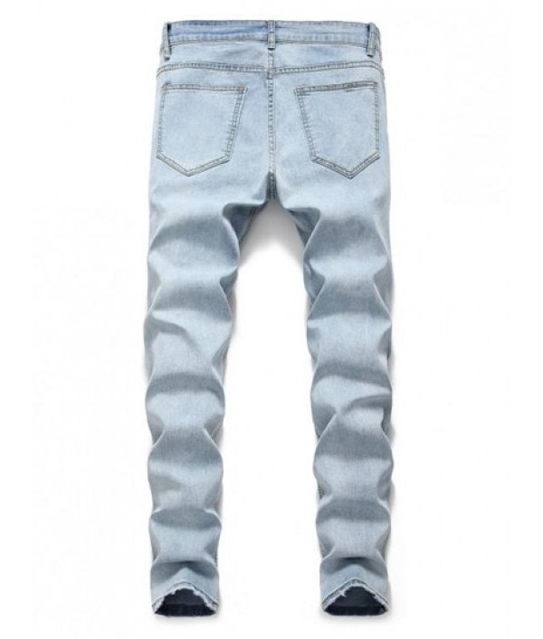 Ripped Light Wash Distressed Decoration Casual Jeans