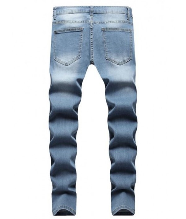 Ripped Patch Zipper Casual Jeans