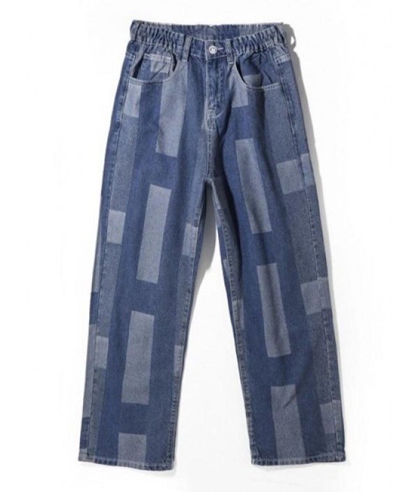 Y2K Aesthetic Geometric Print Straight Leg Jeans