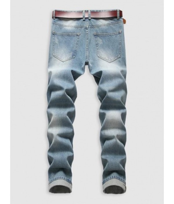 Zipper Fly Pockets Ripped Casual Jeans