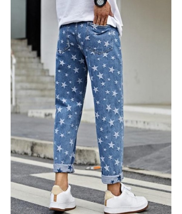 Stars Print Tapered Jeans
