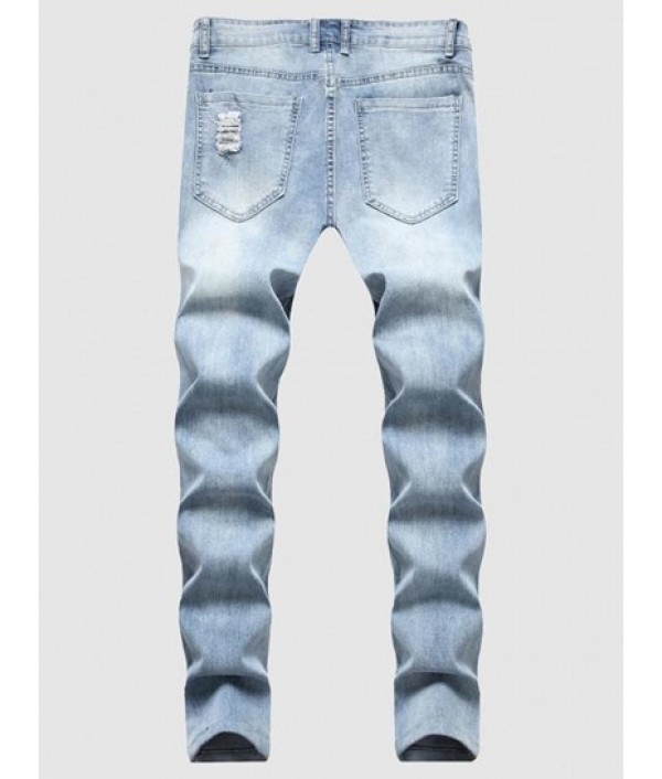 Zipper Fly Frayed Distressed Jeans