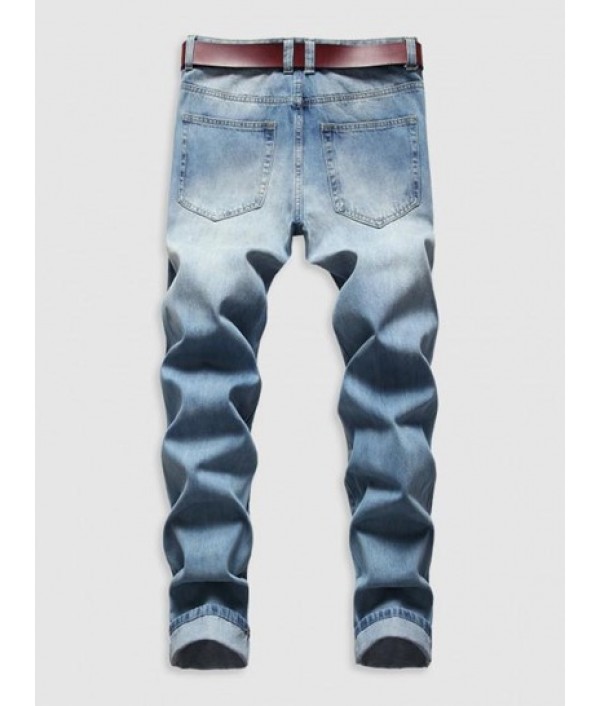 Ripped Pockets Zipper Button Jeans