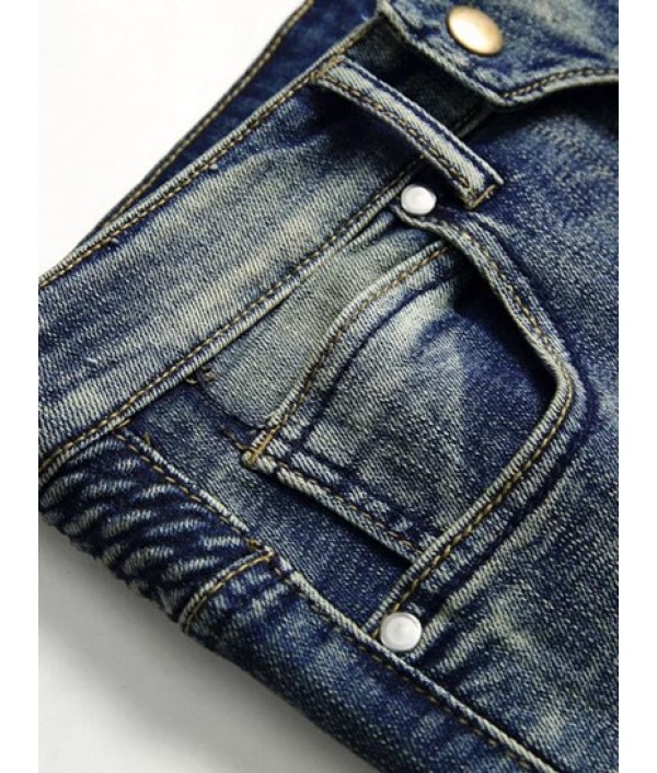 Faded Wash Stitching Patch Vintage Jeans