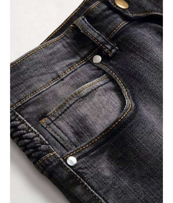 Pleated Patch Stitching Jeans