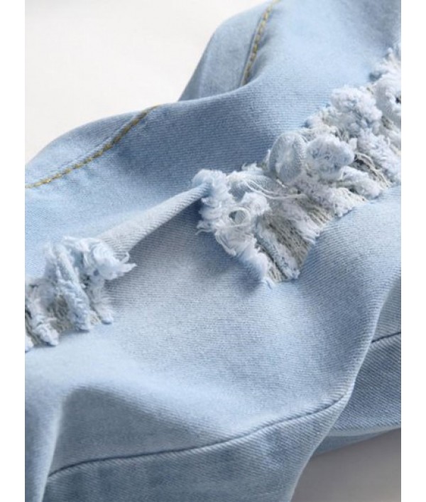 Faded Color Distressed Denim Jeans