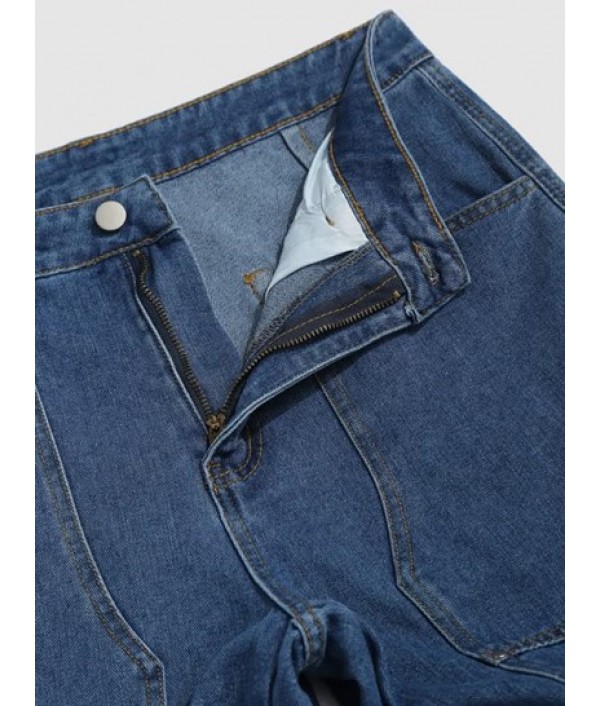 Loose Straight Leg Zipper Fly Jeans