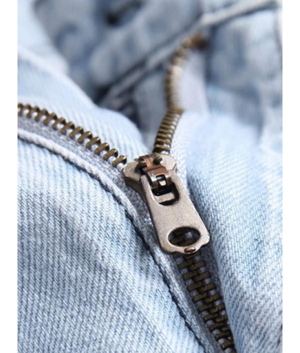 Ripped Pockets Faded Demin Jeans