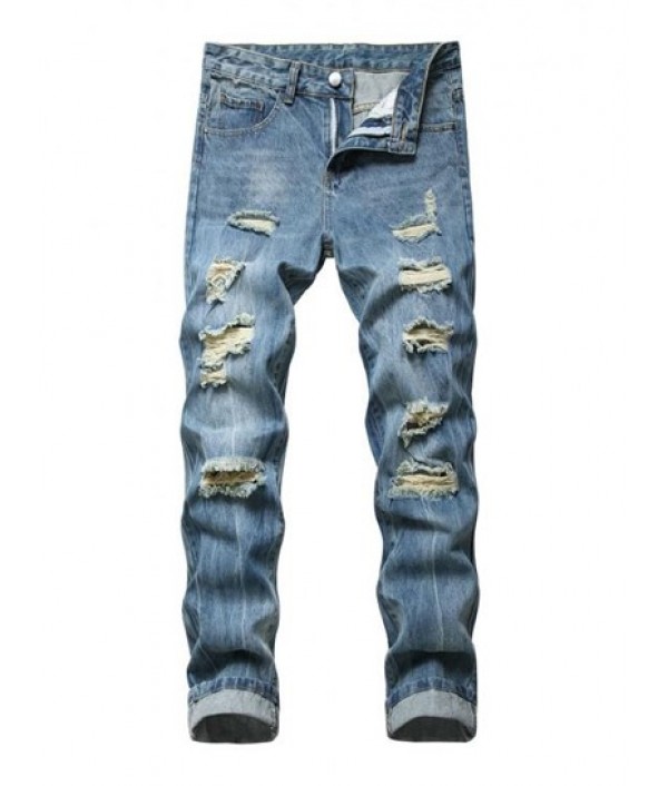 Zip Fly Distressed Jeans