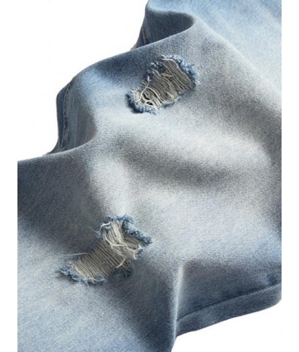 Ripped Pockets Zipper Button Jeans