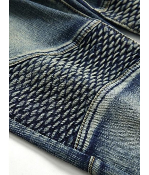 Faded Wash Stitching Patch Vintage Jeans