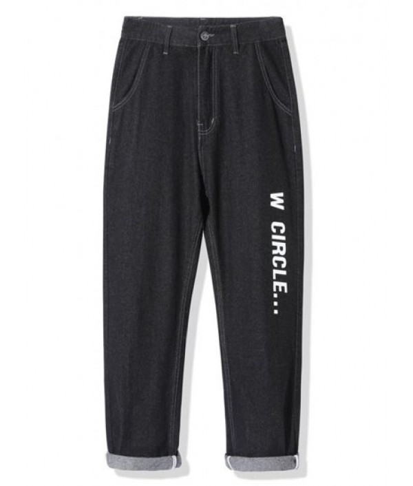 Letters Print Zipper Fly Tapered Jeans