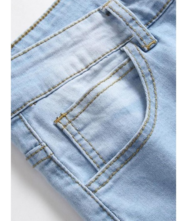 Faded Color Distressed Denim Jeans