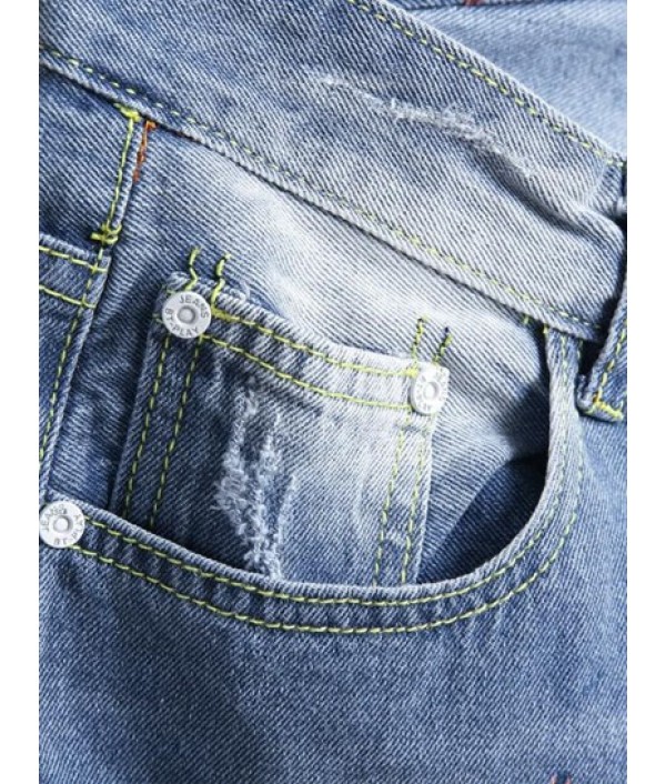 Splash Paint Pattern Destroyed Denim Shorts