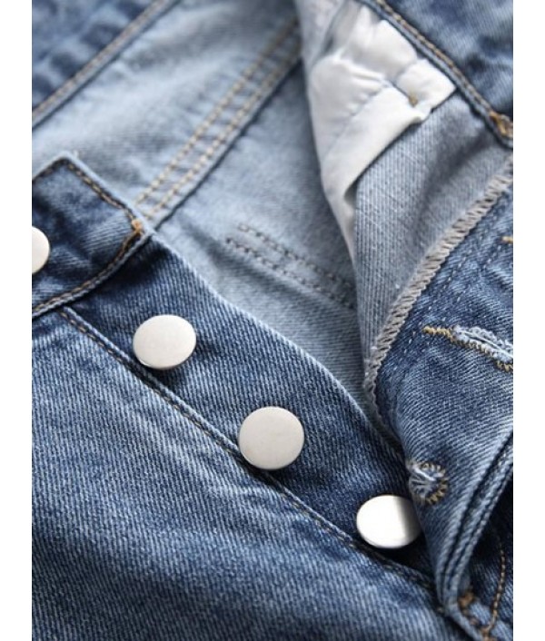 Destroyed Ripped Button Fly Skinny Jeans