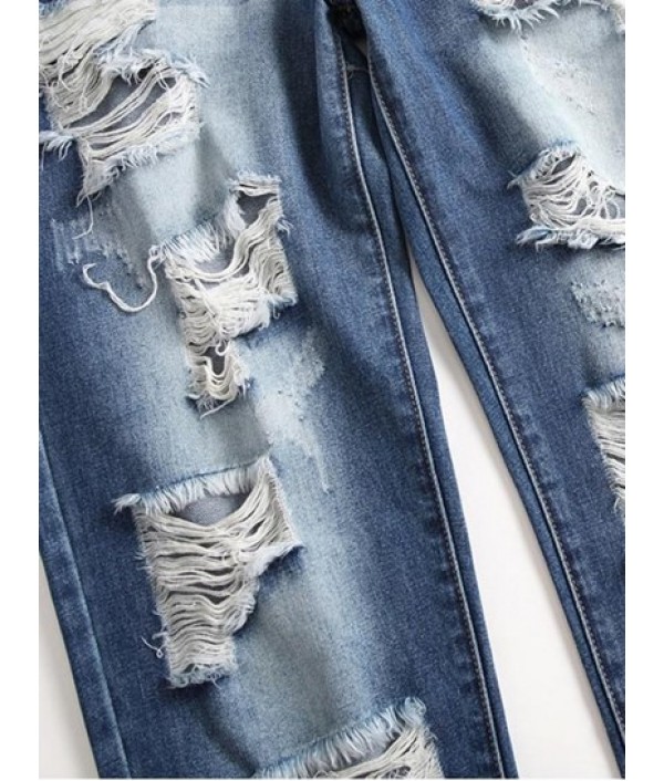 Ripped Destroyed Design Button Fly Jeans