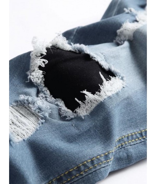 Ripped Patch Zipper Casual Jeans