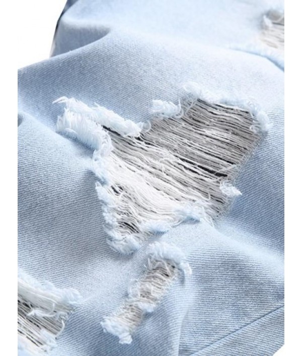 Ripped Pockets Faded Demin Jeans