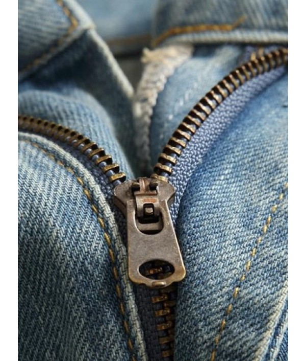 Zipper Fly Pockets Ripped Casual Jeans