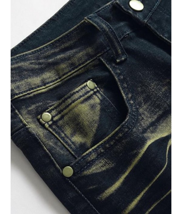 Rhombus Pattern Retro Pockets Jeans