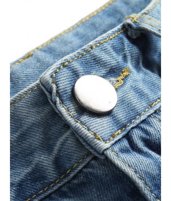 Ripped Pockets Zipper Button Jeans