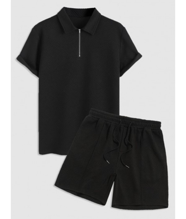 Geometric Jacquard Textured Polo Collar ...