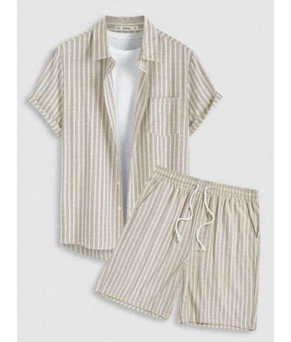 Striped Pattern Short Sleeves Casual Shi...