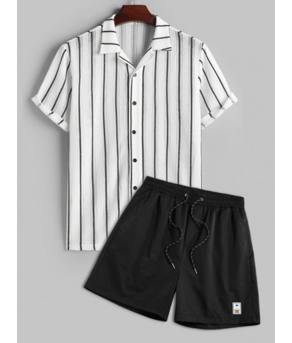 Men's Button Up Camp Collar Contrast Ver...