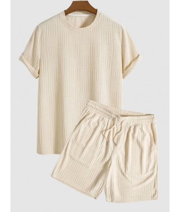 Jacquard Terry Cloth Textured Short Slee...