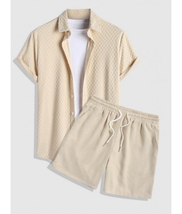 Men's Geometric Jacquard Terry Cloth Sho...