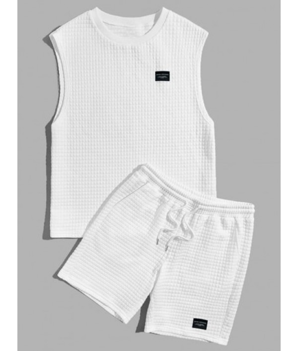 Solid Color Textured Tank Top And Shorts...