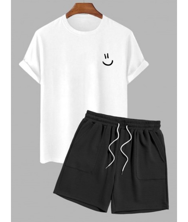 Men's Cartoon Smile Face Printed Basic S...