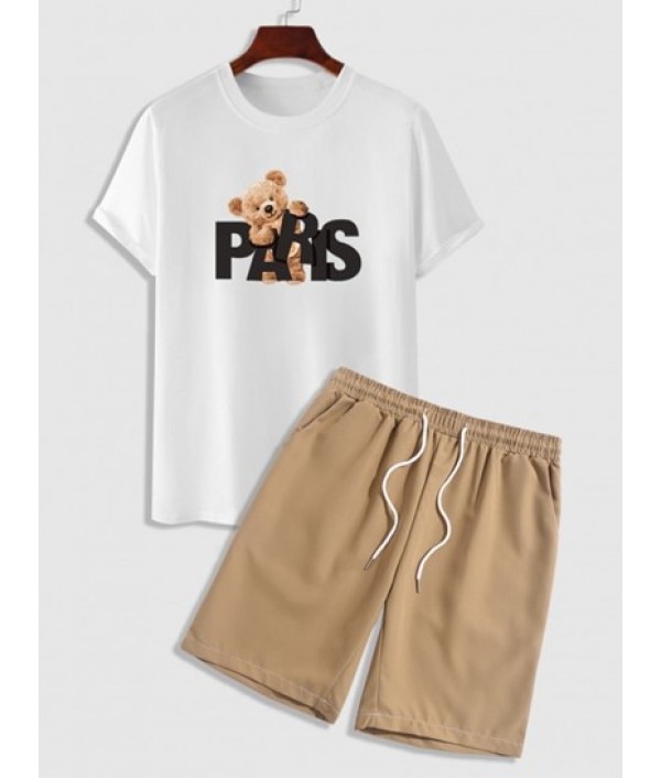 Men's PARIS Cartoon Bear Pattern Short S...