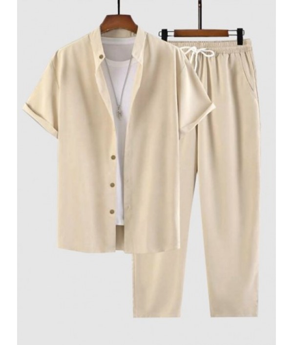 Men's Plain Color Stand Collar...